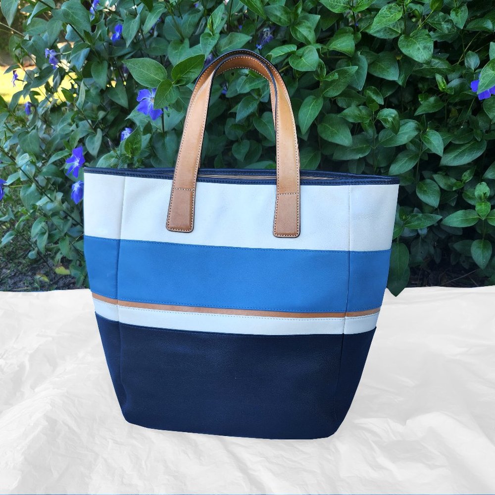 Coach Vintage Leather Pieced Striped Book Tote 8144 Rare Style Vachetta Handles